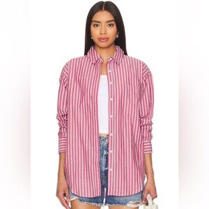 Striped Red and White Button-Up Shirt